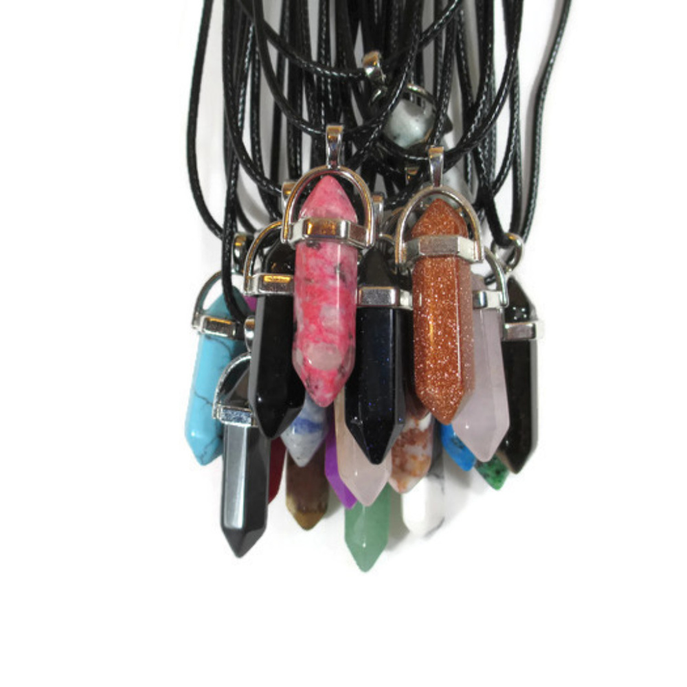 Natural Stone Healing Crystal Necklace Waxed Cord
